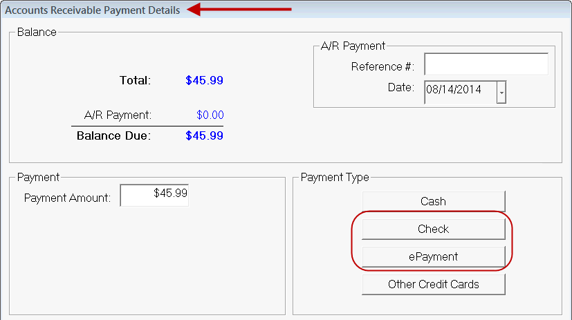 The Accounts Receivable Payments Details window